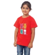 Girls Cotton Cat Half Sleeve TShirt (Red) - Image 4