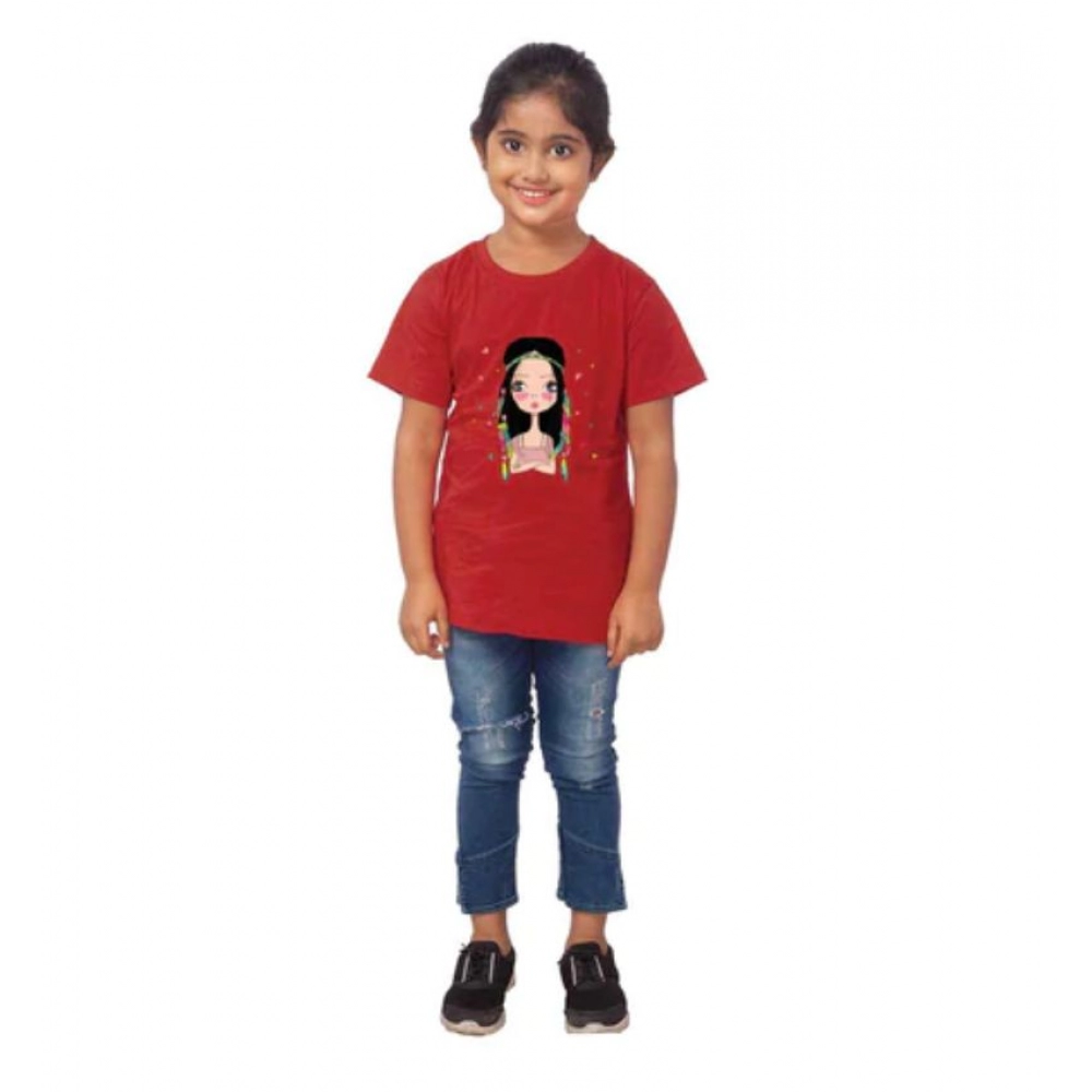 52321714439_d16fb2dc50_o_d-1000x1000-1.webp Girls Cotton Tribal Half Sleeve TShirt (Maroon) - Image 1