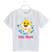 Girls Cotton Baby Shark Half Sleeve TShirt (White) - Image 2