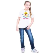 Girls Cotton Baby Shark Half Sleeve TShirt (White) - Image 5