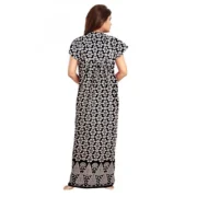 Women's Cotton Printed Maxi Nighty (Black) - Image 3