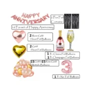 3Rd Anniversary Rose Gold Foil Balloons With Happy Decoration Items Set (Rose Gold) - Image 2