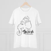 Men's PC Cotton Ganesh Printed T Shirt (Color: White, Thread Count: 180GSM) - Image 2