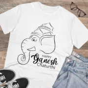 Men's PC Cotton Ganesh Printed T Shirt (Color: White, Thread Count: 180GSM) - Image 3