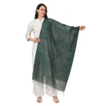 Women's Cotton Embroidered Dupatta (Green, Length: 2.25 to 2.50 Mtr)