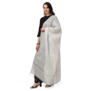 Women's Chanderi Solid Dupatta (White, Length: 2.25 to 2.50 Mtr) - Image 5