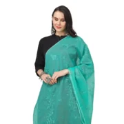 Women's Cotton Embroidered Dupatta (Turquoise, Length: 2.25 to 2.50 Mtr) - Image 4