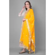 Women's Velvet Gotta Patti Dupatta (Yellow, Length: 2.25 to 2.50 Mtr) - Image 3