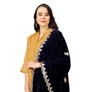 Women's Velvet Gotta Patti Dupatta (Blue, Length: 2.25 to 2.50 Mtr) - Image 4
