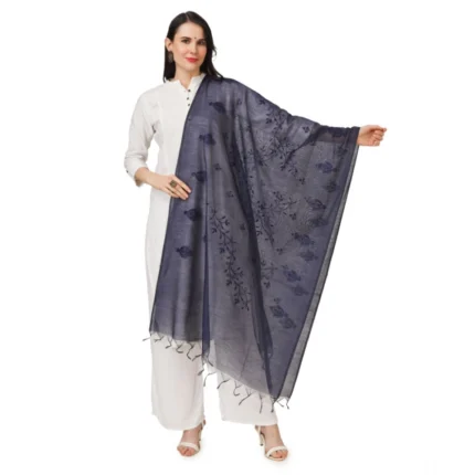 Women's Cotton Embroidered Dupatta (Dark Blue, Length: 2.25 to 2.50 Mtr)