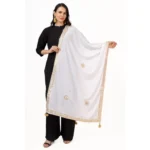 Women's Velvet Gotta Patti Dupatta (White, Length: 2.25 to 2.50 Mtr)