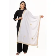 Women's Velvet Gotta Patti Dupatta (White, Length: 2.25 to 2.50 Mtr)