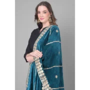 Women's Velvet Gotta Patti Dupatta (Teal, Length: 2.25 to 2.50 Mtr) - Image 2