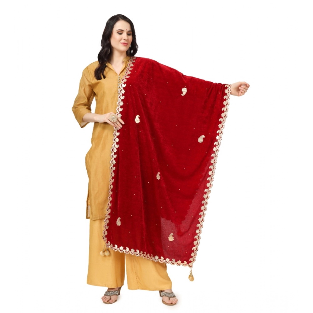 53510296933_7cc1533c2e_o_d-1000x1000-1.webp Women's Velvet Gotta Patti Dupatta (Maroon, Length: 2.25 to 2.50 Mtr) - Image 1