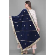 Women's Velvet Gotta Patti Dupatta (Navy, Length: 2.25 to 2.50 Mtr) - Image 4