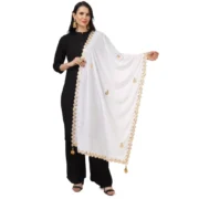 Women's Velvet Gotta Patti Dupatta (White, Length: 2.25 to 2.50 Mtr)