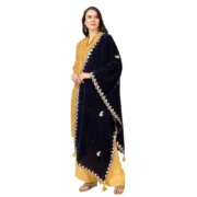 Women's Velvet Gotta Patti Dupatta (Blue, Length: 2.25 to 2.50 Mtr) - Image 5