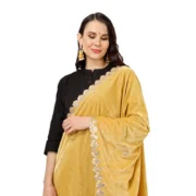 Women's Velvet Gotta Patti Dupatta (Yellow, Length: 2.25 to 2.50 Mtr) - Image 4