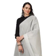Women's Chanderi Solid Dupatta (White, Length: 2.25 to 2.50 Mtr) - Image 4