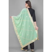 Women's Velvet Gotta Patti Dupatta (Sea Green, Length: 2.25 to 2.50 Mtr) - Image 4