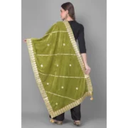 Women's Velvet Gotta Patti Dupatta (Olive, Length: 2.25 to 2.50 Mtr) - Image 4