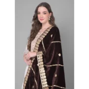 Women's Velvet Gotta Patti Dupatta (Brown, Length: 2.25 to 2.50 Mtr) - Image 3