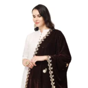 Women's Velvet Gotta Patti Dupatta (Brown, Length: 2.25 to 2.50 Mtr) - Image 4
