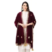Women's Velvet Gotta Patti Dupatta (Purple, Length: 2.25 to 2.50 Mtr) - Image 3