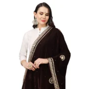 Women's Velvet Gotta Patti Dupatta (Brown, Length: 2.25 to 2.50 Mtr) - Image 4