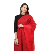 Women's Cotton Embroidered Dupatta (Red, Length: 2.25 to 2.50 Mtr) - Image 3