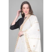 Women's Velvet Gotta Patti Dupatta (White, Length: 2.25 to 2.50 Mtr) - Image 3