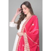 Women's Velvet Gotta Patti Dupatta (Pink, Length: 2.25 to 2.50 Mtr) - Image 4