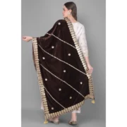 Women's Velvet Gotta Patti Dupatta (Brown, Length: 2.25 to 2.50 Mtr) - Image 4
