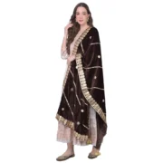 Women's Velvet Gotta Patti Dupatta (Brown, Length: 2.25 to 2.50 Mtr)