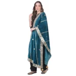 Women's Velvet Gotta Patti Dupatta (Teal, Length: 2.25 to 2.50 Mtr)