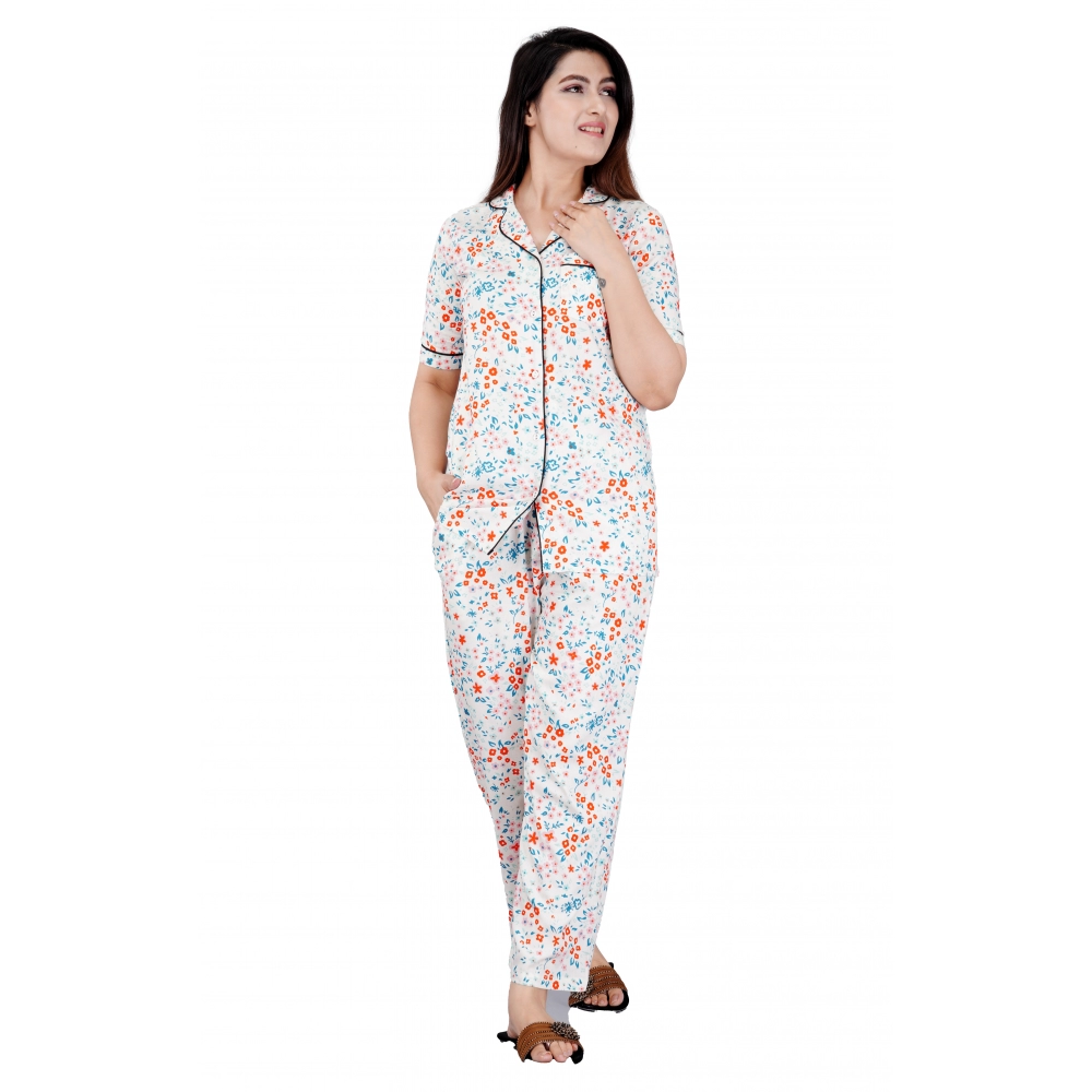 53518240831_32e2520519_o_d-1000x1000-1.webp Women's Casual Half Sleeve Printed Viscose Rayon Shirt With Pyjama Pant Night Suit Set (White) - Image 1