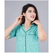 Women's Casual Half Sleeve Printed Viscose Rayon Shirt With Pyjama Pant Night Suit Set (Green) - Image 2