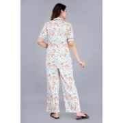 Women's Casual Half Sleeve Printed Viscose Rayon Shirt With Pyjama Pant Night Suit Set (White) - Image 6