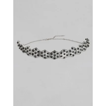 Women's Rose Gold Plated Alloy Choker (Silver & Black)