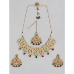 Women's Rose Gold Plated Alloy Necklace & Earings Set (Light Green)
