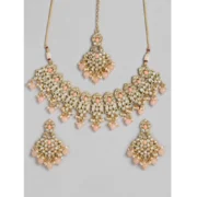 Women's Rose Gold Plated Alloy Necklace & Earings Set (Pink) - Image 2