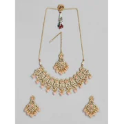 Women's Rose Gold Plated Alloy Necklace & Earings Set (Pink)