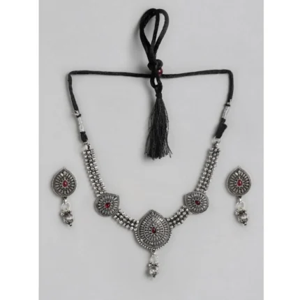 Women's Rose Gold Plated Alloy Necklace & Earings Set (Silver)