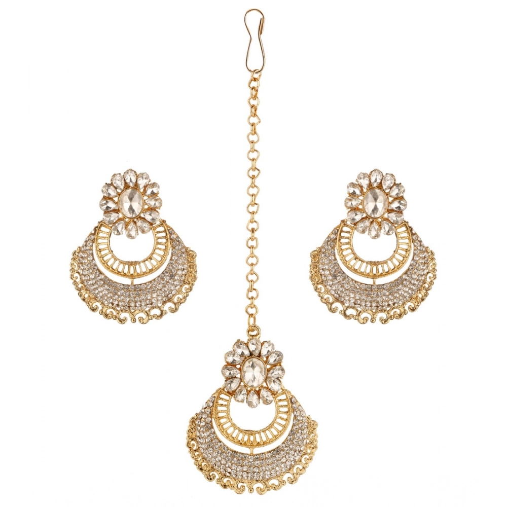 53534125231_3a0d653437_o_d-1000x1000-1.webp Women's Rose Gold Plated Alloy Kundan Earrings & Mangtikka (White) - Image 1