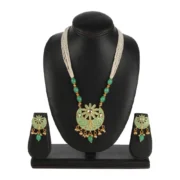 Women's Rose Gold Plated Alloy Necklace & Earings Set (Green) - Image 5