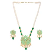 Women's Rose Gold Plated Alloy Necklace & Earings Set (Green)