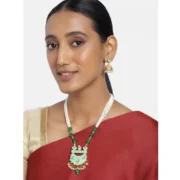 Women's Rose Gold Plated Alloy Necklace & Earings Set (Green) - Image 3