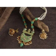 Women's Rose Gold Plated Alloy Necklace & Earings Set (Green) - Image 4