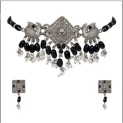 Women's Rose Gold Plated Alloy Necklace & Earings Set (Silver)