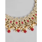 Women's Rose Gold Plated Alloy Necklace & Earings Set (Red) - Image 4